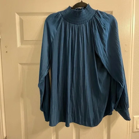 Chicos Peacock Blue Women's Long Sleeve Top High Mock Neck Size 2 - Picture 1 of 9